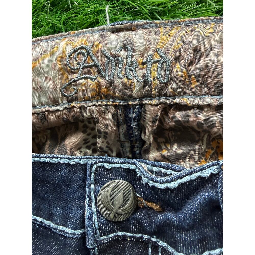 Adiktd Jeans Womens 8 W30 L35 Bootcut Dark Wash Fleur De Lis Studded Y2K Western - Picture 4 of 16